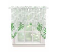 Sage Green Palm Swag Valances for Windows Summer Banana Leaf Semi Sheer Valance Curtains Tropical Plants Voile Swags Topper Curtain for Kitchen Living Room Bedroom, 2 Panels, 28x36 Inch