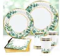 Sage Green Paper Plates Napkins Cups Set, 96Pcs Sage Green & Gold Party Tableware, Disposable Baby Shower Plates Cups and Napkins for Birthday, Bulk Party Supplies, Baby Shower, Jungle Safari Party