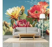 Sage Green Photo Mural Wallpaper 450W x 315H cm, Southwestern Tropical Botanical Cactu Floral Durable Non-Woven Wall Art for Living Room Office Nursery - Green Tear-Resistant Wallpaper Poster