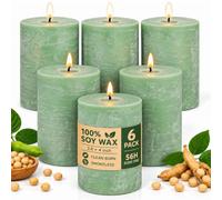 Sage Green Pillar Candles 6 Pack,2.8x4 Inch Unscented Soy Wax | 330H long clean burning,non toxic,smokeless cotton wick farmhouse rustic candles for home,dinner table,emergency,prayer