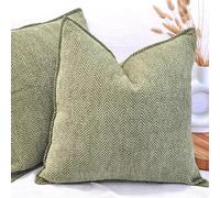 Sage Green Pillow Covers 16x16 Pack of 2 Chevron Weave Pattern Velvet Soft Chenille ZigZag Textured Pillowcases Modern Mid Century Elegant Herringbone Cushion Cases For Living Room Couch Sofa Bed