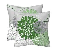 Sage Green Pillow Covers 18x18 Inch Spring Summer Dahlia Throw Pillow Covers Geometric Floral Elegant Line Square Cushion Cases Outdoor Home Decor for Couch Bed Living Room, Set of 2