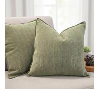 Sage Green Pillow Covers 18x18 Pack of 2 ZigZag Textured Pillowcases Chevron Weave Pattern Velvet Soft Chenille Modern Mid Century Elegant Herringbone Cushion Cases For Living Room Couch Sofa Bed