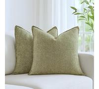 Sage Green Pillow Covers 18x18 Pack of 2 ZigZag Textured Pillowcases Chevron Weave Pattern Velvet Soft Chenille Modern Mid Century Elegant Herringbone Cushion Cases For Living Room Couch Sofa Bed
