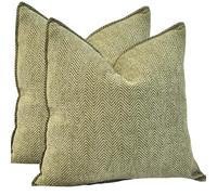 Sage Green Pillow Covers 18x18 Pack of 2 ZigZag Textured Pillowcases Chevron Weave Pattern Velvet Soft Chenille Modern Mid Century Elegant Herringbone Cushion Cases For Living Room Couch Sofa Bed