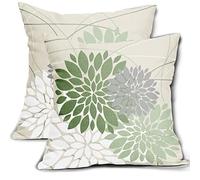 Sage Green Pillow Covers 20x20 Dahlia Flower White Gray Elegant Colored Decorative Throw Pillows Farmhouse Outdoor Decor for Home Living Room Sofa Bed Modern Floral Square Cushion Case, Set of 2
