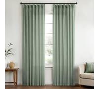 Sage Green Pinch Pleated Linen Sheer Curtains 90 Inches Long, Memory Shape Pleated Curtains Living Room Bedroom, Textured Thick Semi Sheer Privacy Curtain Drapes Farmhouse Light Filtering Curtain