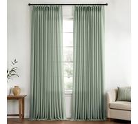 Sage Green Pinch Pleated Linen Sheer Curtains 96 Inches Long, Memory Shape Pleated Curtains Living Room Bedroom, Textured Thick Semi Sheer Privacy Curtain Drapes Farmhouse Light Filtering Curtain