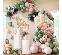 Sage Green Pink Balloon Arch Kit, 115Pcs Green and Retro Pink Balloon Garland with Dusty Peach Orange White Latex Balloons for Baby Shower Birthday Wedding Jungle Safari Wild Flower Theme Party Decor