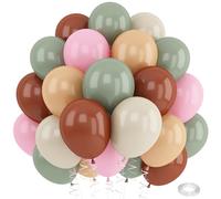 Sage Green Pink Balloons 12inch Dusty Green Pink Brown Balloon for Wild One Girls Birthday Safari Jungle Party Decorations Fog Green Beige Nude Blush Coffee Brown Latex Helium Balloon for Arch