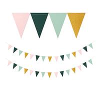 Sage Green Pink Gold Pennant Banner,2 Pack Glitter Paper Triangle Flags,Baby Bridal Shower Safari Birthday Tropical Party Decorations Jungle Theme Wedding Bachelorette Engagement Bunting