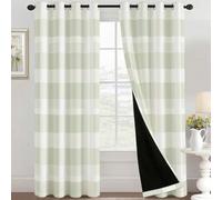 Sage Green Plaid Blackout Curtains, Buffalo Check Gingham Curtains for Bedroom Living Room, 66x72 Inch Drapes, Eyelet Thermal Window Treatments, 2 Panels I207