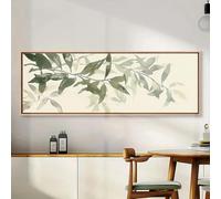 Sage Green Plant Horizontal Canvas Print White Cloud Green Background Landscape Wall Art Poster for Living Room Decor 60x120cm Frameless