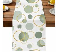 Sage Green Polka Dots Table Runner, Watercolor Modern Abstract Art Circles Farm Cotton and Table Linen Runner for Kitchen Dining Home Decor for Party Festival Holiday Decoration Gift 13x60in