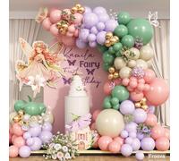 Sage Green Purple Pink Balloon Garland Arch Kit, 125pcs Dusty Green Pastel Lavender Purple Blush Pink White Sand Metallic Gold Fairy Balloon for Baby Shower Birthday Wildflower Floral Party Decoration