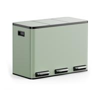 VonHaus Kitchen Bin, 45L Sage Green Triple Recycling Bin for Kitchen, Three Section Food Waste Separation System with Non-Slip Base & Removable Inner-Compartments, Airtight Trash Can, 3 x 15L