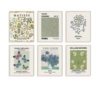 Sage Green Room Decor for Aesthetic Bedroom, Set of 6 Abstract Matisse Van Gogh Wall Art,Vintage Gallery Wall Decor,Boho Retro Artwork Posters for Living Room Home Decor