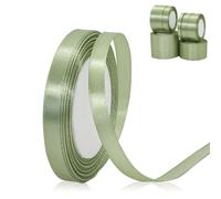 Sage Green Satin Ribbon 10mm, 23 Meters Green Fabric Ribbons Double Sided Silk Ribbons for Gift Wrapping, Crafting, Hair Bows, Balloons, Sewing, Wreaths, Cakes, Wedding Party and Christmas Decoration