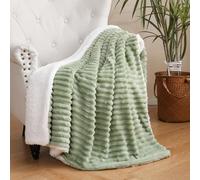 Sage Green Sherpa Fleece Throw Blanket 50”×60” for Couch Sofa Bed,Super Soft Cozy Plush Double Side Thick Flannel Blanket with Striped Design Lightweight for Adults,Woman,Girls