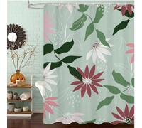 Sage Green Shower Curtain 100 x 180 cm, Waterproof Fast-Drying Polyester Fabric, Extra Long Shower Curtain with Weighted Bottom & 12 Hooks Washable Bathroom Curtains for Wet Room Tub, Leaves J8-582
