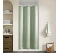 Sage Green Shower Curtain for Shower Stall Green Linen Boho Curtain for Bathroom Water Repellent Textured Cloth Linen Fabric Small Size Half Narrow Drapes Set with Hooks 36 x 72 Inch