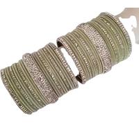 Sage Green Silk Thread Bangles with Silver Crystal Embellishments, Traditional Indian Style, Set of Bangles