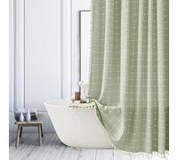 Sage Green Stall Shower Curtain - Farmhouse Boho Modern Fabric Shower Curtains for Bathroom,Rv Half Small Size Bathroom Curtain Set with Tassel - Bohemian Cloth Shower Curtain with Hooks 36x71