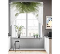 Sage Green Swag Curtain Valance for Kitchen,Abstract Flowers Rod Pocket Swag Valance Gradient Short Curtain,Watercolor Botanical Light Filtering Window Treatment for Bedroom Living Room Bathroom