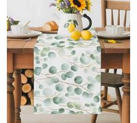 Sage Green Table Runner 13x60 Inches Long Eucalyptus Leaves Watercolor Branch Pastoral Cotton Linen Table Runner Burlap Style for Dinner Table Party Decor Tabletop Decorations