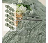 Sage Green Table Runner, Green Table Runner 5 Pack 90x300cm Cheesecloth Long Gauze Boho for Holiday,Wedding Bridal Baby Shower Party Banquet Dining Rustic Table Decoration Tablecloth