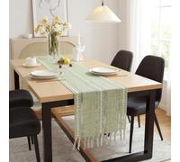 Sage Green Table Runner Tassel Tablecloth Kitchen Dining Decoration Fretwork Table Runner with Tassels Boho, Rectangular Washable Polyester Decor for Holiday Wedding Party and Everyday Use