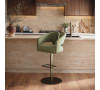 Set of 4 Sage Green Velvet Adjustable Swivel Bar Stools with Brass Base - Azalea