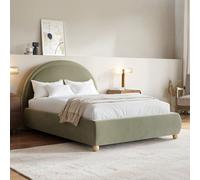 Sage Green Velvet Double Ottoman Bed with Curved Headboard - Nora