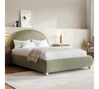 Sage Green Velvet King Size Ottoman Bed with Curved Headboard - Nora