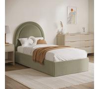 Sage Green Velvet Single Side-Lift Ottoman Bed with Curved Headboard - Nora