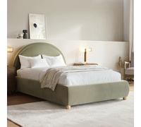 Sage Green Velvet Small Double Ottoman Bed with Curved Headboard - Nora