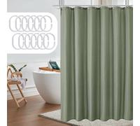 Sage Green Waffle Shower Curtain, Waffle Texture Green Bathroom Curtain with 12 Plastic Hooks, Waterproof Window Drapes, Washable Thick Polyester Cloth Bath Curtain, Mould Resistant, 183 × 183 CM