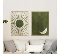 Sage Green Wall Art Abstraction,olive Green Wall Art,sun and Moon,a Set of 2 Prints,day and Night Artwork, Canvas 50x70cmx2 InternalFrame