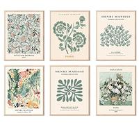 Sage Green Wall Art Decor, Abstract Matisse Wall Art Exhibition Posters, Minimalist Flower Market Wall Art Prints, Sage Green Room Decor（8x10inch, Unframed