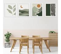 Sage Green Wall Art Prints for Walls Unframed,8 x 10 inch Set of 4 Sun Mountain Mid Century Modern Boho Wall Art Posters Decor,Abstract Canvas Wall Art for Living Room Bedroom