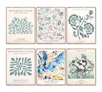 Sage Green Wall Art Prints Set of 6 Plant Prints, Unframed Room Decor Aesthetic Botanical Wall Art Vintage Floral Artwork Canvas Poster Abstract Matisse Posters for Bedroom Living Room Bathroom Decor