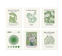 Sage Green Wall Art - Set of 6 Minimalist Abstract Geometry Canvas for Bedroom, Living Room Decor - Unframed Aesthetic Room Decor