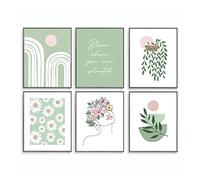 Sage Green Wall Prints Aesthetic Posters,Cute Room Decor for Teen Girls,Botanical Plant Daisy Pictures for Bedroom Wall Decor, Inspirational Art Posters for Women Room Dorm Room Decor