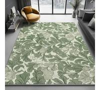 Sage Green Washable Area Rug 160 x 230 cm, Natural William Morris Flowers Printed Design Short Lint Non-Slip Backing Carpet For Living Room, Open-Plan Lounge Tea Rooms Country Estates Outdoor Rug