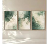 Sage Green Watercolor Abstract Canvas Print, Minimalist Neutral Cloud Wall Art, Modern Boho Decor for Living Room(30x40cm/3PCS Frameless)