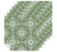 Sage Green White Flowers Cloth Napkins Set of 6, Square Premium Reusable Washable Polyester Table Linen Napkin for Dinner Party