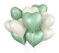 Sage Green White Heart Balloons, 10PCS Green Beige Foil Heart Balloon, 18inch Olive Green Cream White Heart Shape Balloons for Neutral Jungle Birthday Baby Shower Valentines Wedding Party Decorations