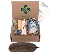 Sage Kit - Abalone Shell for Smudging ~ Palo Santo Sticks ~ 2 inchTripod Stand ~ 8 inch Feather and White Sand (Common Sage Smudge)