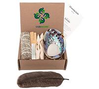 Sage Kit - Blue Sage Smudge Stick ~ Abalone Shell for Smudging ~ Palo Santo Sticks ~ 2 inchTripod Stand ~ 8 inch Feather and White Sand