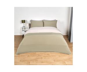 (Sage/Natural Reversible, King) OHS Coverless Quilted Duvet with Pillowcase Set Soft Fleece Teddy Sherpa Cable Knit 7.5/10.5 TOG All Year Round Summer Winter Camping